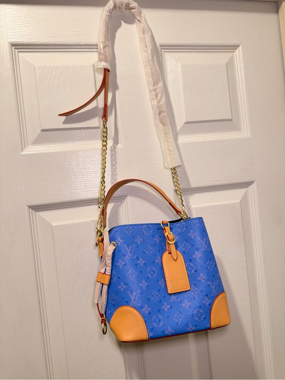 Women Bags Blue and Tan Crossbody Satchel